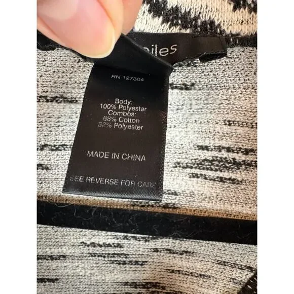 ALI MILES black white animal print button knit 3/4 sleeve cardigan sweater M - Picture 3 of 9